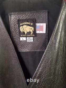 Rocking R 100% Bison Leather Vest USA Made With Blanket Wool Back Large Mint
