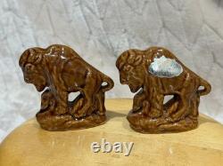 Rosemeade Pottery Bison Salt and Pepper Shaker Set, Stickered, Excellent Cond