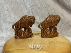 Rosemeade Pottery Bison Salt and Pepper Shaker Set, Stickered, Excellent Cond
