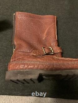 Russell Moccasin Double Bottom Zephyr Boots 10.5 D Shrunken Bison Pull-on