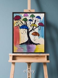 Rutenberg Original 16x20 Mixed Media Art Painting Umbrella Tree Abstract Acrylic