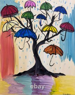Rutenberg Original 16x20 Mixed Media Art Painting Umbrella Tree Abstract Acrylic