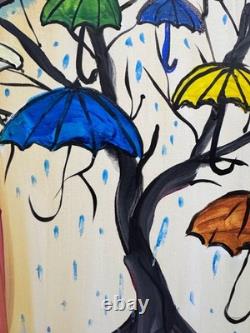 Rutenberg Original 16x20 Mixed Media Art Painting Umbrella Tree Abstract Acrylic