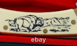 SCHRADE USA Buffalo Scrimshaw Knife 507SC NEW 1996 Bison Lockback SC507 and Box