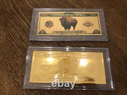 (SET OF 2) 1000 Milligram American Bison Gold 24K Aurum Notes, Hard Case