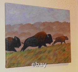 Scott Patton Art Buffalo Stampede Original Western American Bison Painting