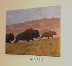 Scott Patton Art Buffalo Stampede Original Western American Bison Painting