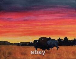 Scott Patton Art Evening Brilliance Bison Original Western Wildlife Painting