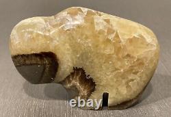 Septarian Crystal Carved Buffalo Bison Adult Baby Pair Utah Dragon Stone Geode