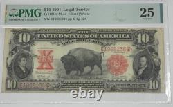 Series 1901 Large $10 Legal Tender US Bison Note PMG 25 VERY FINE Fr#121m