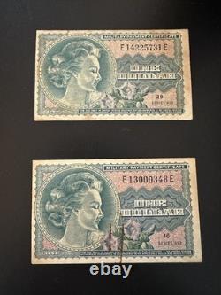 Set of 2 US Military Payment Certificates Series 692 one Dollar Buffalo/Bison