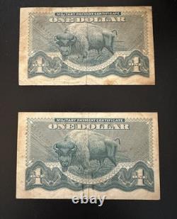 Set of 2 US Military Payment Certificates Series 692 one Dollar Buffalo/Bison