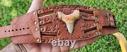 Shark fossil cuff bracelet genuine Buffalo Bison Leather adjustable wrist size