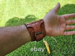 Shark fossil cuff bracelet genuine Buffalo Bison Leather adjustable wrist size