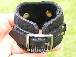 Sheriffs Badge vintage sterling cuff Bison leather star biker cuff bracelet