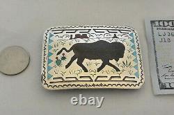 Signed NOS SAMMY & ESTER GUARDIAN Zuni BELT BUCKLE Bison Sterling Silver