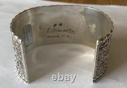 Signed Zuni Sterling Silver Multi-Stone Inlay Bison Cuff Bracelet