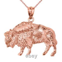Solid Rose Gold Diamond Cut Bison Pendant Necklace