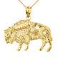 Solid Yellow 10K Gold Diamond Cut Bison Pendant Necklace
