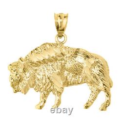 Solid Yellow Gold 14K Diamond Cut Bison Pendant Necklace
