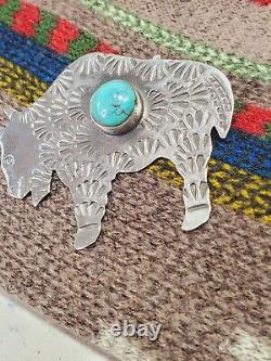 Southwestern Boho BULL BISON BUFFALO Turquoise Sterling Silver Pendant