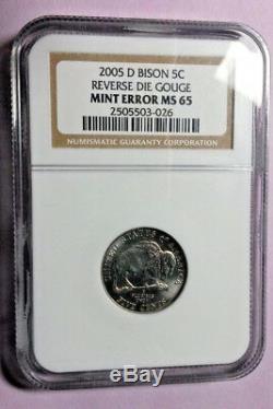 Speared Bison Buffalo Nickel Mint Error Ngc Ms65