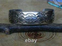 Stamped BUFFALO BISON Sterling Silver Cuff Bracelet by Jerry Cowboy Navajo