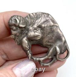 Sterling Buffalo Brooch Solid Silver Bison 35 Grams Vintage Jewelry southwestern