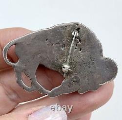 Sterling Buffalo Brooch Solid Silver Bison 35 Grams Vintage Jewelry southwestern