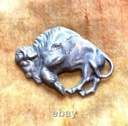 Sterling Buffalo Brooch Solid Silver Bison 35 Grams Vintage Jewelry southwestern