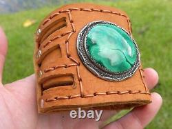 Sterling silver Malachite Ketoh cuff Buffalo Bison leather adjustable bracelet