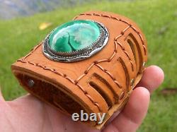 Sterling silver Malachite Ketoh cuff Buffalo Bison leather adjustable bracelet