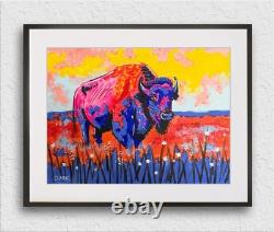 Stunning Psychedelic Bison 12x16 Acrylic Painting on Stretched Canvas