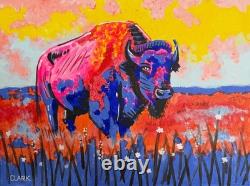 Stunning Psychedelic Bison 12x16 Acrylic Painting on Stretched Canvas