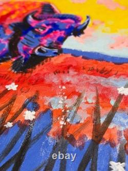 Stunning Psychedelic Bison 12x16 Acrylic Painting on Stretched Canvas