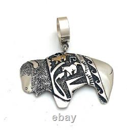 T&R Singer Bison/Horse Overlaid Sterling Silver and 12k Gold Craft Pendant