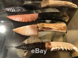 Tammy Hurtado Flint Knapped Knife Brazilian Agate Blade Bison Bone Handle Art