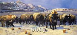 Terry Lee Teton Bison Giclee on Canvas Signed and Numbered 30 x 84