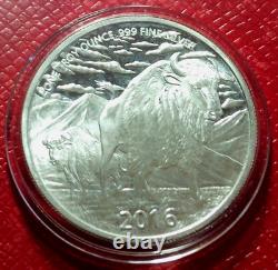 The Hunter Indian Buffalo Bison Round 1 Troy oz. 999 Fine Silver-withCapsule