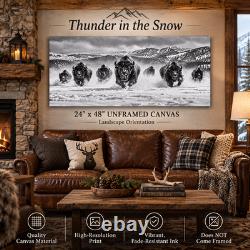 Thunder in the Snow Bison Herd Panoramic Wall Art Western Wildlife Decor
