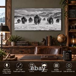 Thunder in the Snow Bison Herd Panoramic Wall Art Western Wildlife Decor
