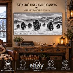Thunder in the Snow Bison Herd Panoramic Wall Art Western Wildlife Decor