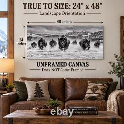 Thunder in the Snow Bison Herd Panoramic Wall Art Western Wildlife Decor