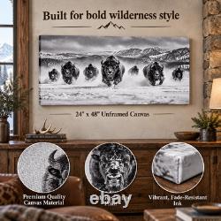 Thunder in the Snow Bison Herd Panoramic Wall Art Western Wildlife Decor