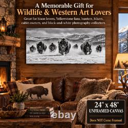 Thunder in the Snow Bison Herd Panoramic Wall Art Western Wildlife Decor