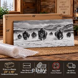 Thunder in the Snow Bison Herd Panoramic Wall Art Western Wildlife Decor