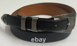 Tom Taylor Genuine American Bison Belt SZ 34 Made USA Black Buckle JHR Silver