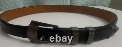 Tom Taylor Genuine American Bison Belt SZ 34 Made USA Black Buckle JHR Silver