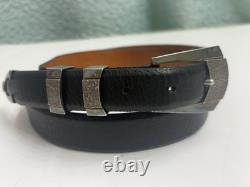 Tom Taylor Genuine American Bison Belt SZ 34 Made USA Black Buckle JHR Silver
