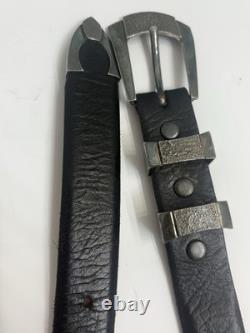 Tom Taylor Genuine American Bison Belt SZ 34 Made USA Black Buckle JHR Silver
